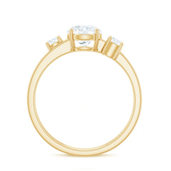 Brilliant Cut Moissanite 3 Stone Engagement Ring with Double Band