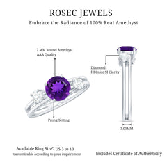 Double Band Engagement Ring with Amethyst and Diamond