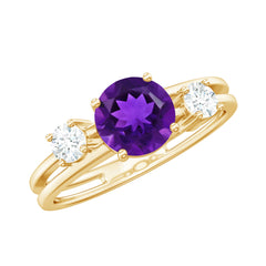 Double Band Engagement Ring with Amethyst and Diamond