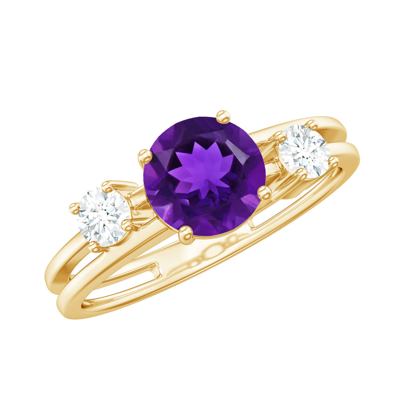 Double Band Engagement Ring with Amethyst and Diamond