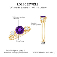 Double Band Engagement Ring with Amethyst and Diamond