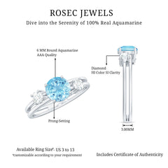 Double Band Engagement Ring with Aquamarine and Diamond
