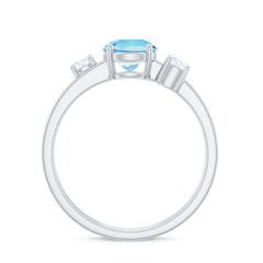 Double Band Engagement Ring with Aquamarine and Diamond