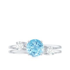 Double Band Engagement Ring with Aquamarine and Diamond