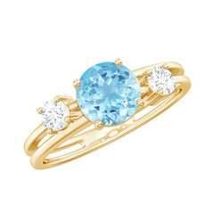 Double Band Engagement Ring with Aquamarine and Diamond