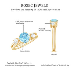 Double Band Engagement Ring with Aquamarine and Diamond