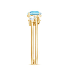 Double Band Engagement Ring with Aquamarine and Diamond