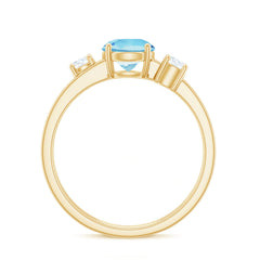 Double Band Engagement Ring with Aquamarine and Diamond