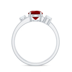 Certified 1.3 Carat Lab Grown Ruby Double Band Engagement Ring with Diamond