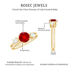 Certified 1.3 Carat Lab Grown Ruby Double Band Engagement Ring with Diamond