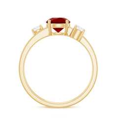 Certified 1.3 Carat Lab Grown Ruby Double Band Engagement Ring with Diamond