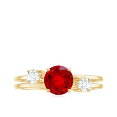 Certified 1.3 Carat Lab Grown Ruby Double Band Engagement Ring with Diamond