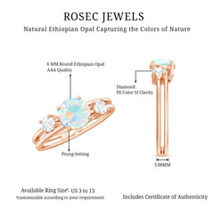 Natural Ethiopian Rainbow Opal Diamond Three Stone Engagement Ring