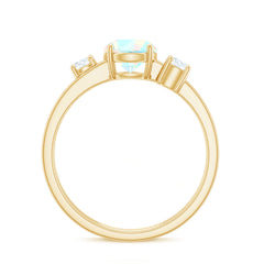 Natural Ethiopian Rainbow Opal Diamond Three Stone Engagement Ring