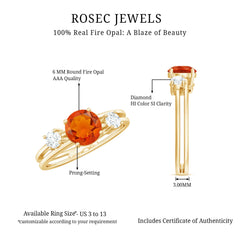 Double Band Engagement Ring with Fire Opal and Diamond