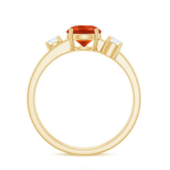 Double Band Engagement Ring with Fire Opal and Diamond