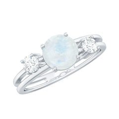 1/2 CT Moonstone Solitaire Double Band Ring with Diamond