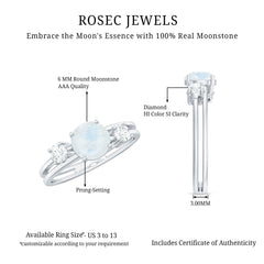 1/2 CT Moonstone Solitaire Double Band Ring with Diamond
