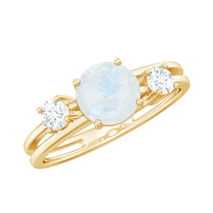 1/2 CT Moonstone Solitaire Double Band Ring with Diamond