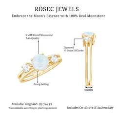 1/2 CT Moonstone Solitaire Double Band Ring with Diamond