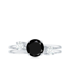 Real Black Onyx and Diamond Double Band Engagement Ring