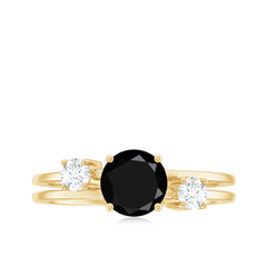 Real Black Onyx and Diamond Double Band Engagement Ring