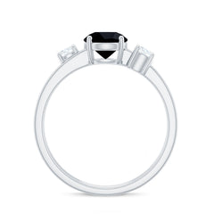 Natural Black Spinel Diamond Double Band Engagement Ring