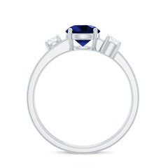 Certified 1 Carat Lab Grown Blue Sapphire Double Band Engagement Ring with Diamond