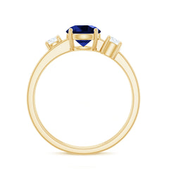 Certified 1 Carat Lab Grown Blue Sapphire Double Band Engagement Ring with Diamond