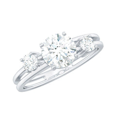 Certified Cubic Zirconia Three Stone Double Band Ring