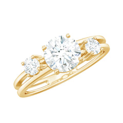Certified Cubic Zirconia Three Stone Double Band Ring