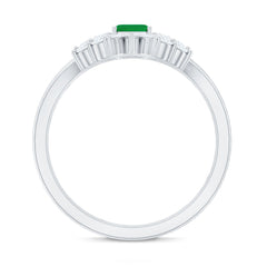 Certified Real Emerald Diamond Emerald Cut Engagement Ring and Wedding Band