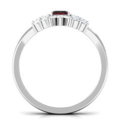Genuine Garnet Diamond Emerald Cut Engagement Wedding Ring Set of 2