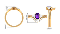 Octagon Amethyst Solitaire Stackable Ring Set with Diamond