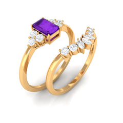 Octagon Amethyst Solitaire Stackable Ring Set with Diamond