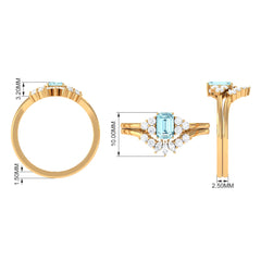 Octagon Aquamarine Solitaire Stackable Ring Set with Diamond