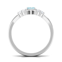 Octagon Aquamarine Solitaire Stackable Ring Set with Diamond