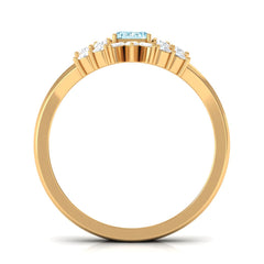 Octagon Aquamarine Solitaire Stackable Ring Set with Diamond