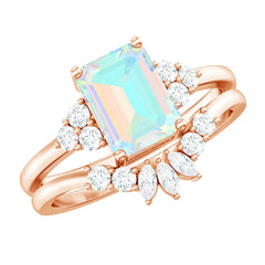 Certified Real Ethiopian Opal Diamond Emerald Cut Engagement Ring with Enhancer