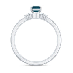4X6mm Emerald Cut London Blue Topaz Solitaire Trio Ring Set with Diamond