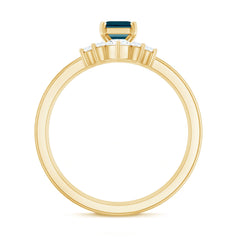 4X6mm Emerald Cut London Blue Topaz Solitaire Trio Ring Set with Diamond