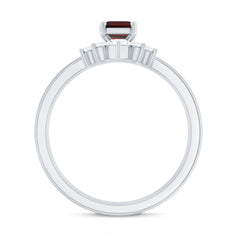 Natural Emerald Cut Garnet Diamond 3 Piece Wedding Ring Set