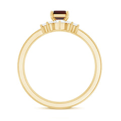 Natural Emerald Cut Garnet Diamond 3 Piece Wedding Ring Set