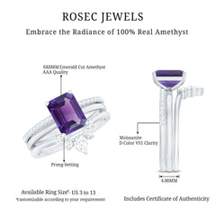 Octagon Amethyst Solitaire Ring Set of 3 with Moissanite