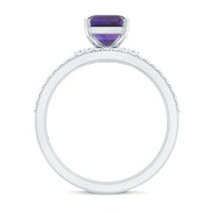 Octagon Amethyst Solitaire Ring Set of 3 with Moissanite