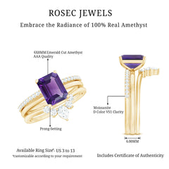 Octagon Amethyst Solitaire Ring Set of 3 with Moissanite