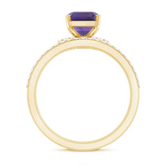 Octagon Amethyst Solitaire Ring Set of 3 with Moissanite
