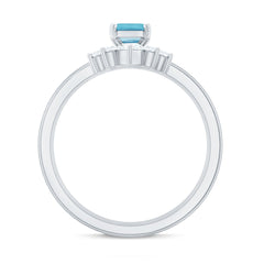 Octagon Aquamarine Solitaire Ring Set of 3 with Diamond