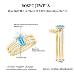 Octagon Aquamarine Solitaire Ring Set of 3 with Diamond