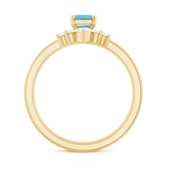Octagon Aquamarine Solitaire Ring Set of 3 with Diamond